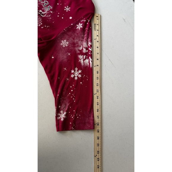 Vtg Red Christmas Pullover Shirt Santa Sleigh Reindeer Rhinestones Snowflake - Picture 9 of 16